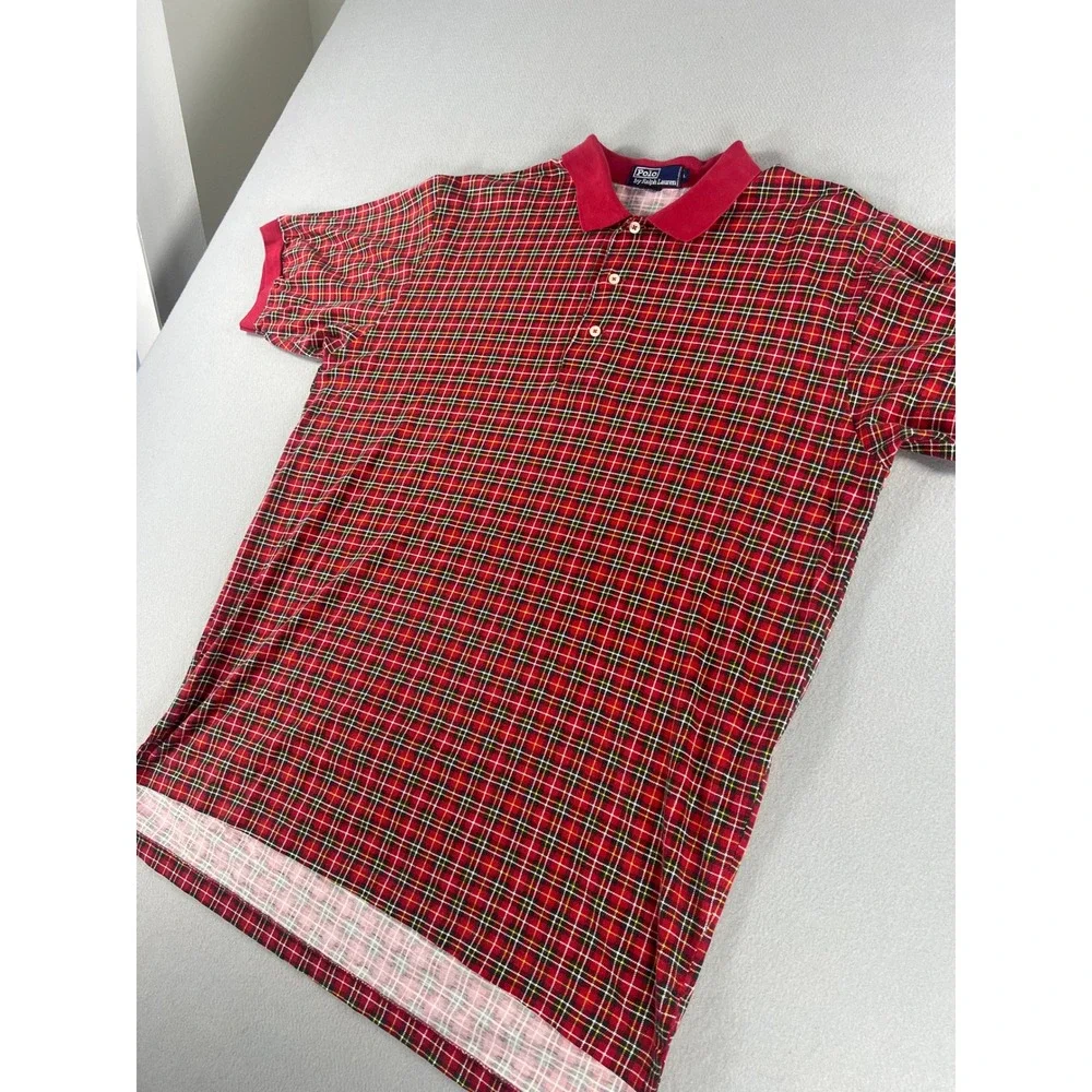 Vintage 90s Polo Ralph Lauren Red/Green/White tartan Plaid Men Size Large Preppy